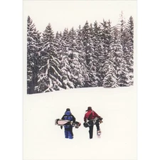 Two Golfers in Snow Carrying Clubs Up Hill Box of 10 Funny Golf Christmas Cards