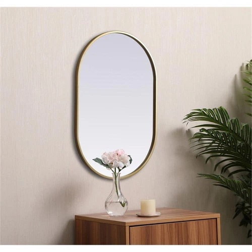 Elegant Decor Asha 20x30" Oval Modern MDF Wood/Iron Mirror in Brass - Picture 11 of 11