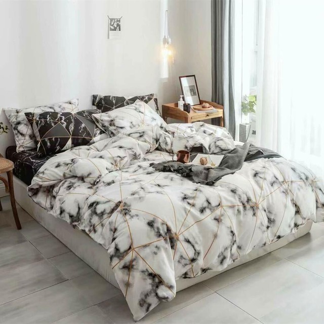 White Marble Comforter Set Queen Gold Geometric Comforter Full