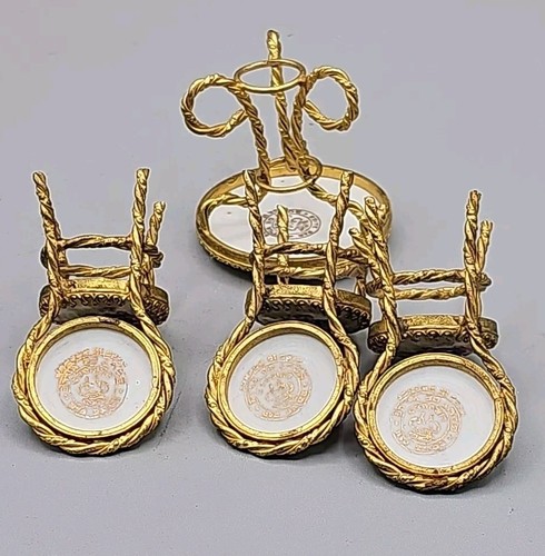Jean Feuillade Limoges France 4 pcs Miniature Dollhouse Furniture Table & Chairs - Picture 6 of 6