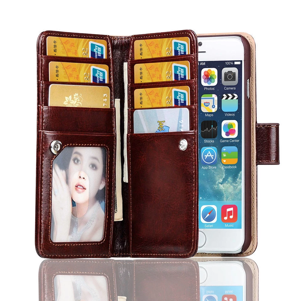 Super Luxury Retro Vintage Senior leather Multfunction Wallet For iPhone Samsung - Image 2 of 4