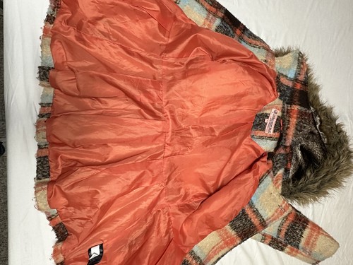 Urban Republic Jacket Girls 16 Orange Brown Plaid Hooded Coat Kids Youth - Picture 7 of 7