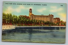 Vinoy Park Hotel Showing Yacht Basin St Petersburg Florida FL c1930 Postcard