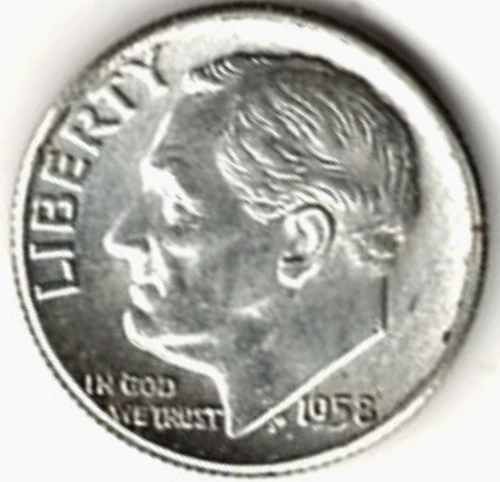 1958 ROOSEVELT DIME in BRILLIANT UNCIRCULATED CONDITION stk R 103