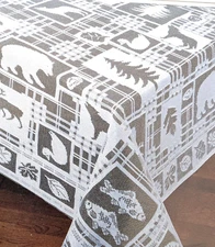 Jacquard lodge lace tablecloth 70” round ivory rustic farmhouse fish tree bear