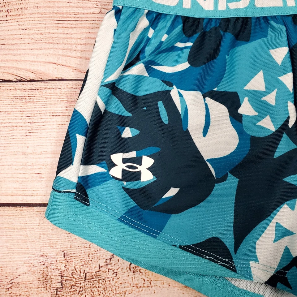 Under Armour Girls Running Shorts Blue Floral Print Size 5 NWT - Image 2 of 4