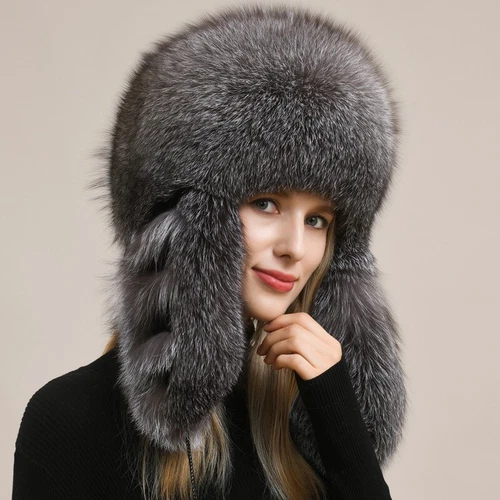 Sombrero de piel de zorro real para mujer ruso Ushanka cosaco Mongolia sombrero de trampero gorra cálida - Imagen 15 de 20