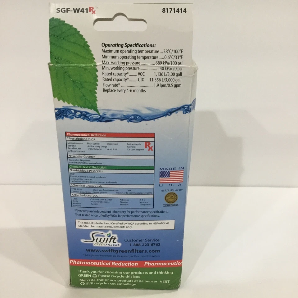 NEW SWIFT GREEN SGF-W41 REFRIGERATOR WATER FILTER WHIRLPOOL 8171414 3749926 - Image 3 of 4