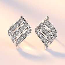 925 Sterling Silver Full CZ Crystal Angel Wing Stud Earrings Women Girls Gift UK