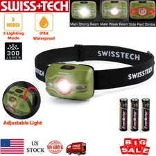 Swiss+Tech Headlamp Flashlight 300 Lumens LED Head Lamp Red Storbe Light 3 Modes