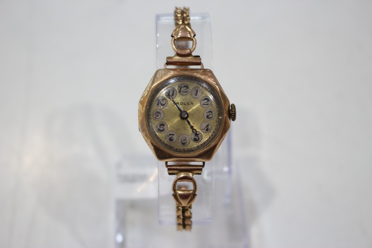 Rolex 1930s Ladies 9ct Gold Wristwatch with 9ct Sil Lined Band