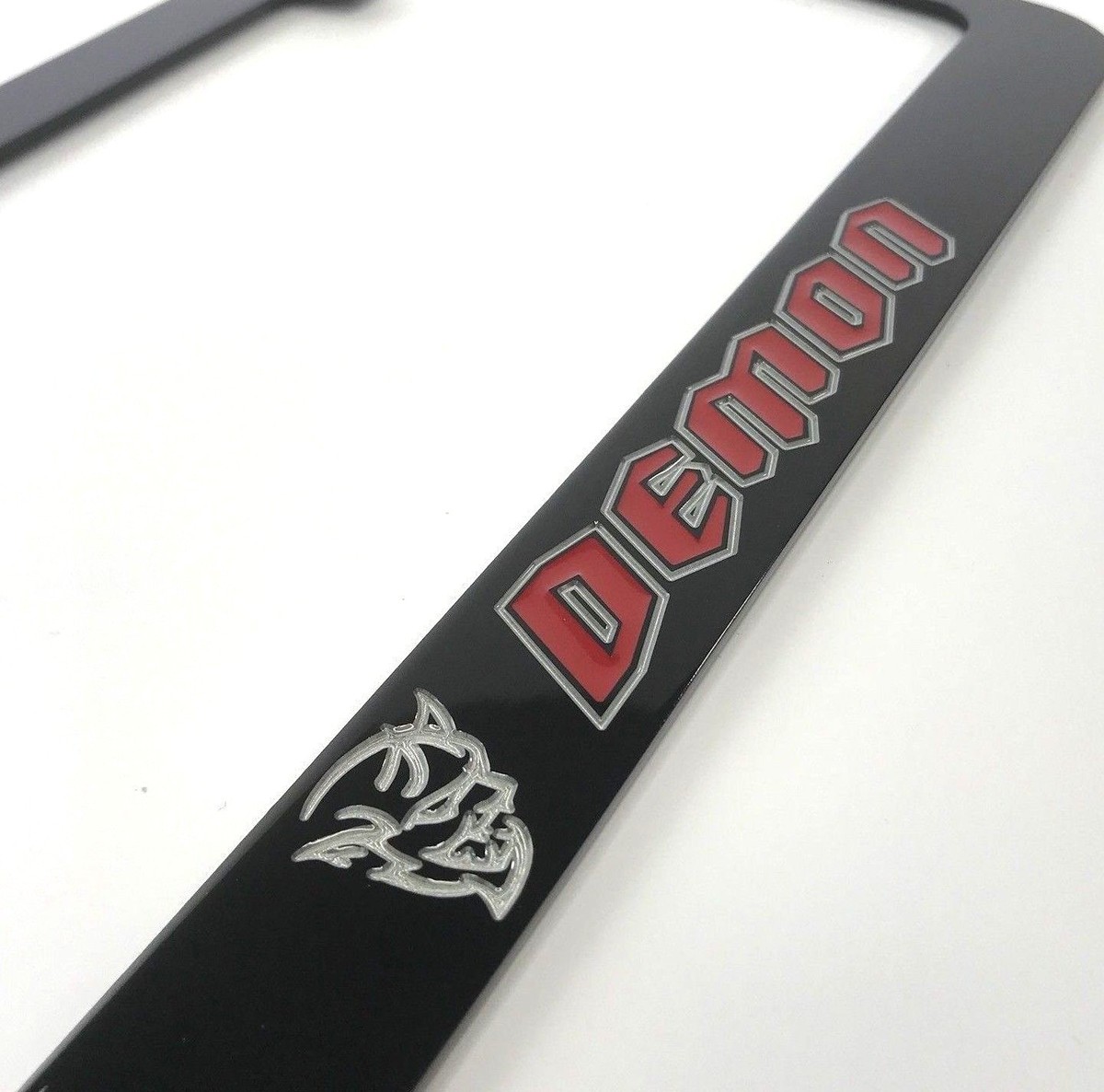 License Plate Frame For Dodge Demon - Black With Red & Silver Logo (Also Fits Challenger/Charger)