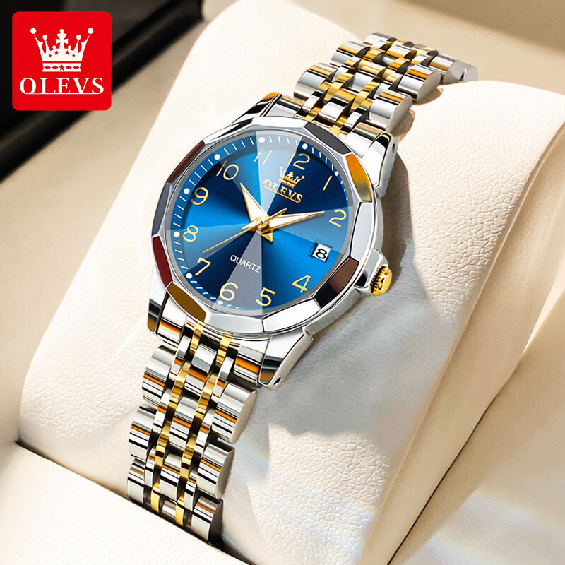 OLEVS Woman Luxury Stainless Steel Rhombus Mirror Day Quartz  display picture 1
