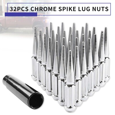 For Hummer H2 2002-2009 32x Chrome M14x1.5 Solid Spike Lug Nuts