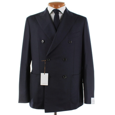 Caruso NWT Wool Double Breasted Two Piece Suit Size 54R (44R US) Aida In Blue
