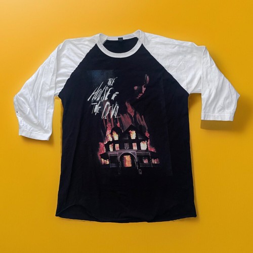 Vtg The HOUSE OF THE DEVIL T Shirt L raglan jersey Horror Movie Cult Ti