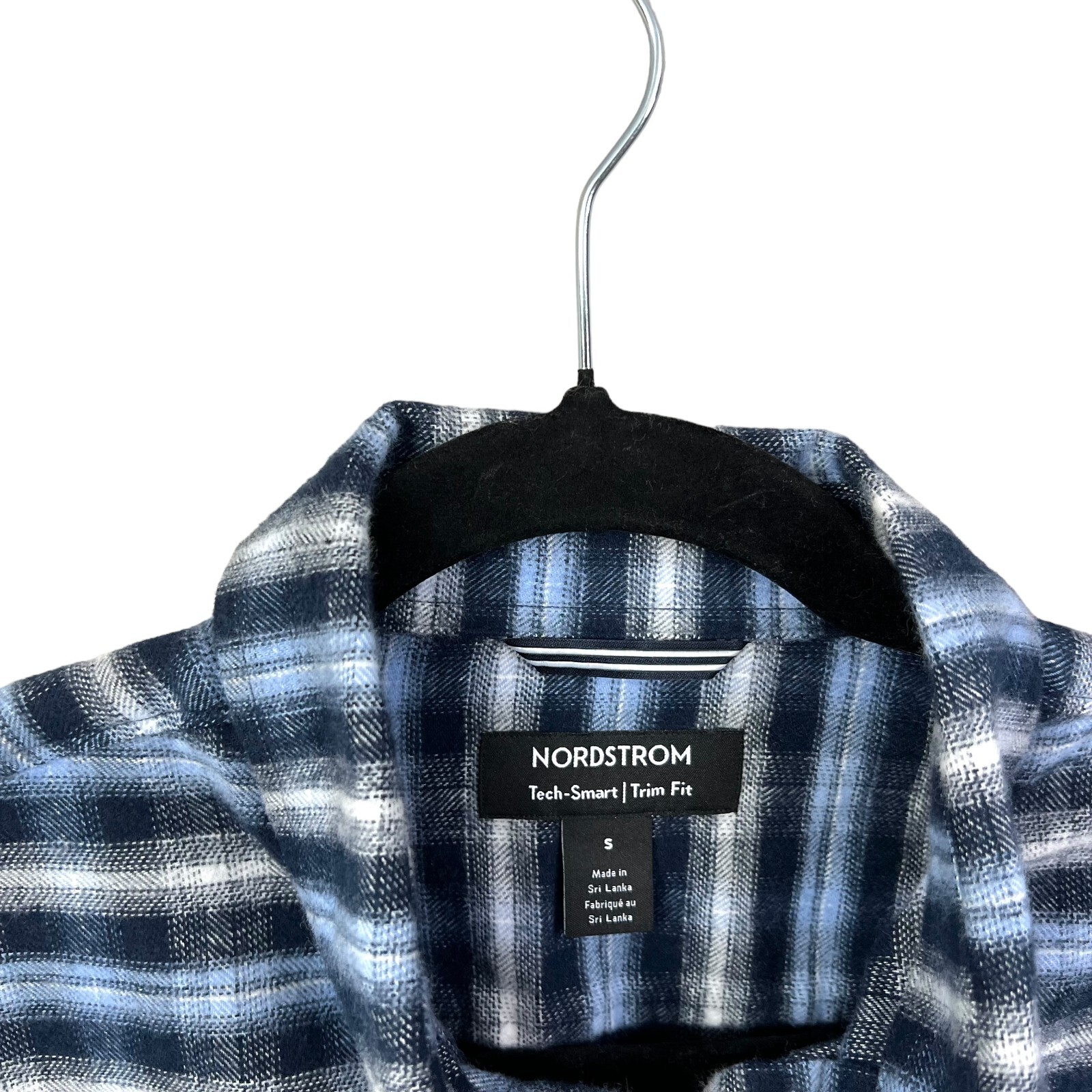 Nordstrom Button Down Plaid Shirt Tech Smart Trim Fit Pocket Blue White Men Sz S