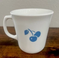 Vintage Corning Ware Eve Blue Apple and Blue Cherry Coffee Tea Mug Cup