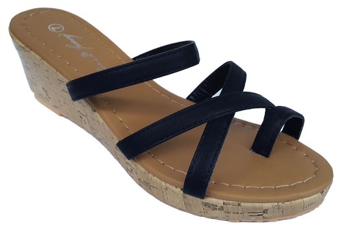 Para Mujer Moda Cuña Tacón Medio Negro Resbalón En Sandalias De Tiras 102,  vendedor de EE. UU. | eBay