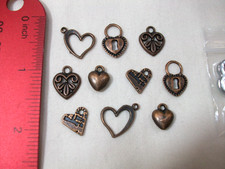 8. HEART CHARMS, 10 pcs. assorted, Antique Pink-tone, NEW