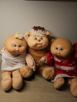 Vintage 1980s Cabbage Patch Kids Preemies & Koosas Pet Dog Lot 3 Dolls Retro VTG
