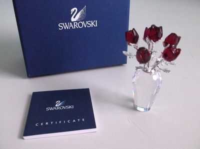 Swarovski Crystal Memories Red Roses In Vase / Rhodium 627098