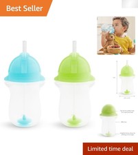 Travel-Friendly Toddler Straw Cups, 10 Oz, 2-Pack with Soft Straw - Blue/Green