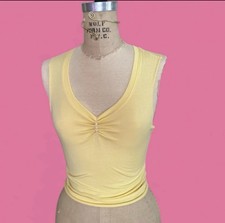 Sunny yellow☀️ tank top with ruched front and cut out weaved design detail