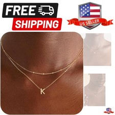 Gold Initial Necklaces for Women, 14k Gold Plated Round Letter A-Z Pendant Ne...