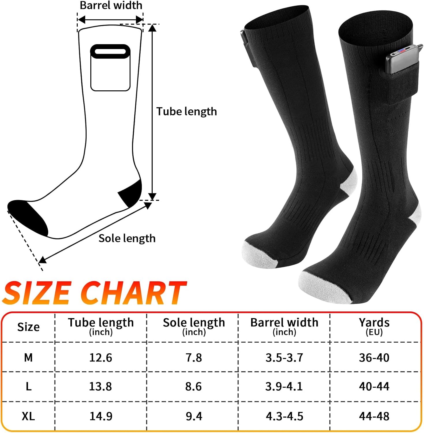 Heated Socks Electric Boot Feet Warmer USB Rechargable 5000 mAh Battery For Xmas