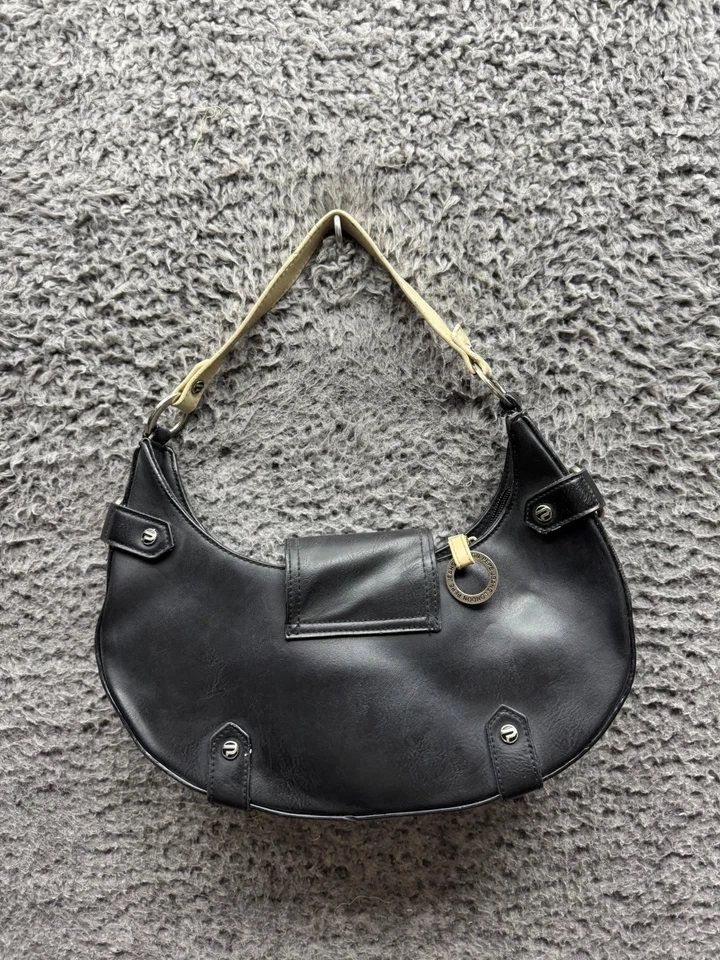 Pepe Jeans London Y2K Womens Studded Zip Pockets Leather Handbag Black — 第 2/4 张图片