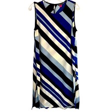 Vince Camuto Women's Dress Small S Blue White Long Sleeveless Sun Misses Sz 4 6