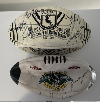 Western Suburbs Magpies 1998 And Wests Tigers 2008 Team Signed Footballs Rare 