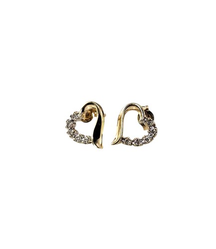 14K Yellow Gold and Diamond Open Heart Stud Earrings #24091