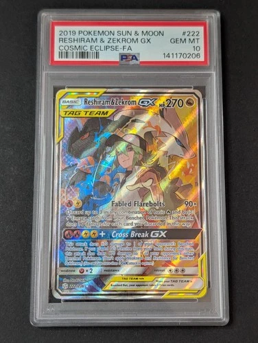 Reshiram & Zekrom GX 222/236 - Cosmic Eclipse Alternate Art (PSA 10) -...