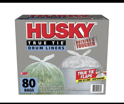 #ad Husky 55 Gal Clear Flap Tie Drum Liner Trash Bags 80 Bags $36.47