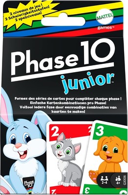 Mattel Games Phase 10 Junior - Rommé-artiges Spiel mit mehreren Spielebenen, 56