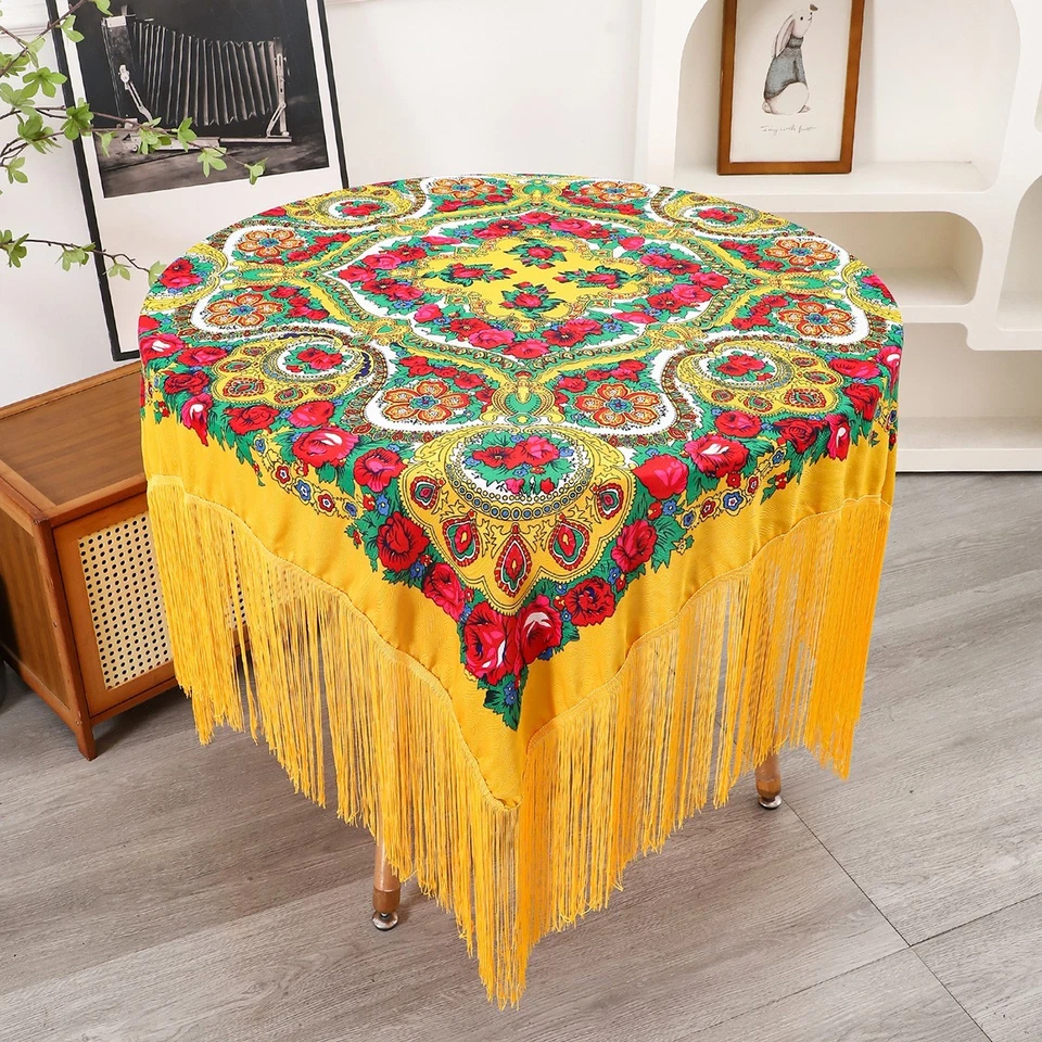 Старинный цветочный вечеринки длинный бахромой скатерть - для вечеринки или рождественского украшения - Изображение 4 из 4