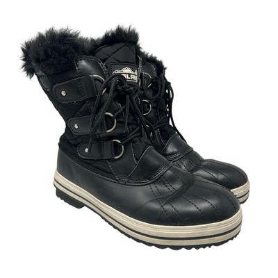 Women s POLAR Black Faux Fur Trim Quilted Snow Winter Rain Waterproof Boots 11 