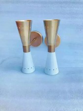 Mid Century Wall Sconce 1950's Mid Century Brass Light Fixture 2 Bulb Pair