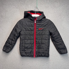 Nike Puffer Jacket Boys Small 4-5 Black Red Full Zip Insulated Swoosh Outdoor