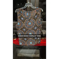 Fun 2 Fun Boho Tank Top Sheer V-Neck Overlay Sleeveless Blouse Aztek 1XL 109