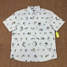 Pelagic Dockside Gamefish Stretch Woven Shirt Short Sleeve Light Blue Men's XL