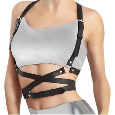 Punk Black Body Harness Belt for Women Pu Leather Chest Harness Rave Goth Acc...