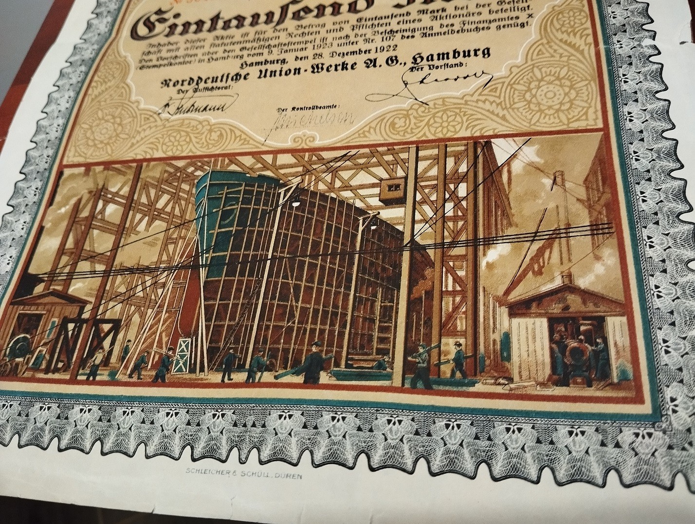 Germany 1922 Hamburg Norddeutsche Union Werke 1.000 Mark Coupons Share Bond Loan