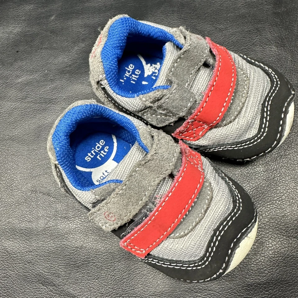 Stride Rite SM Mason 3.5w Niños Zapatos Gris Rojo Azul Foto 3 de 4