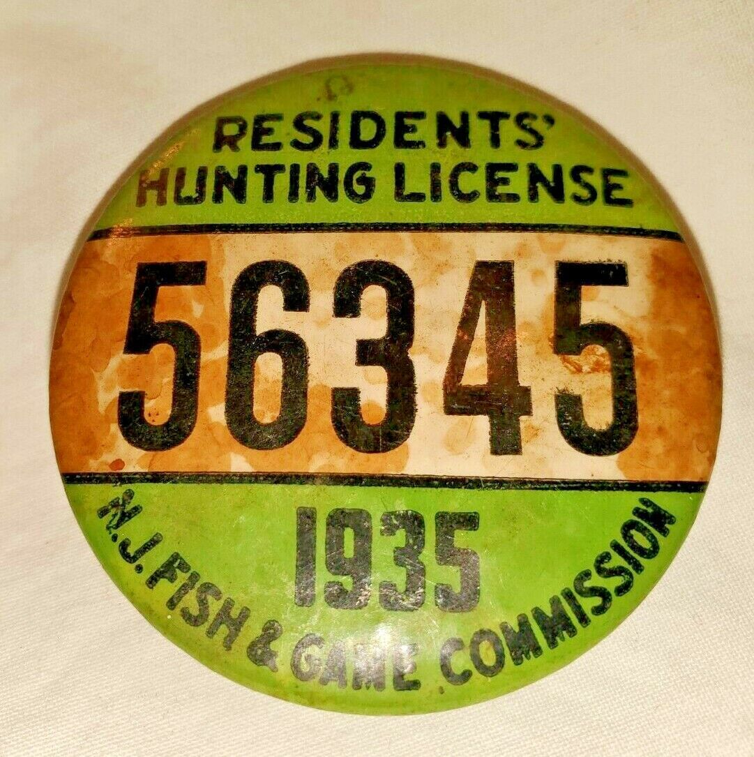 1935 NJ New Jersey Resident HUNTING LICENSE BUTTON Pin Pinback Badge residents