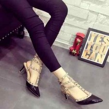 decolte scarpe 5 cm stiletto nero borchie eleganti pelle sintetica comode 9644