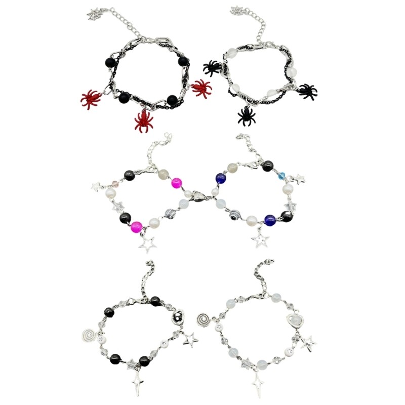2pcs Spiders Star Charm Bracelet Colorful Beaded Bracelet Statement