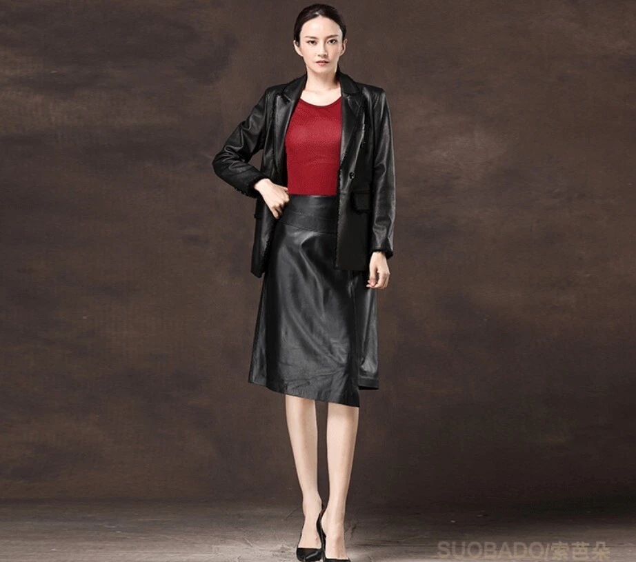 Custom Made To Order Faux Leather Irregular Hem A-line Skirt Plus 1X-10X Y300 - Image 3 of 4